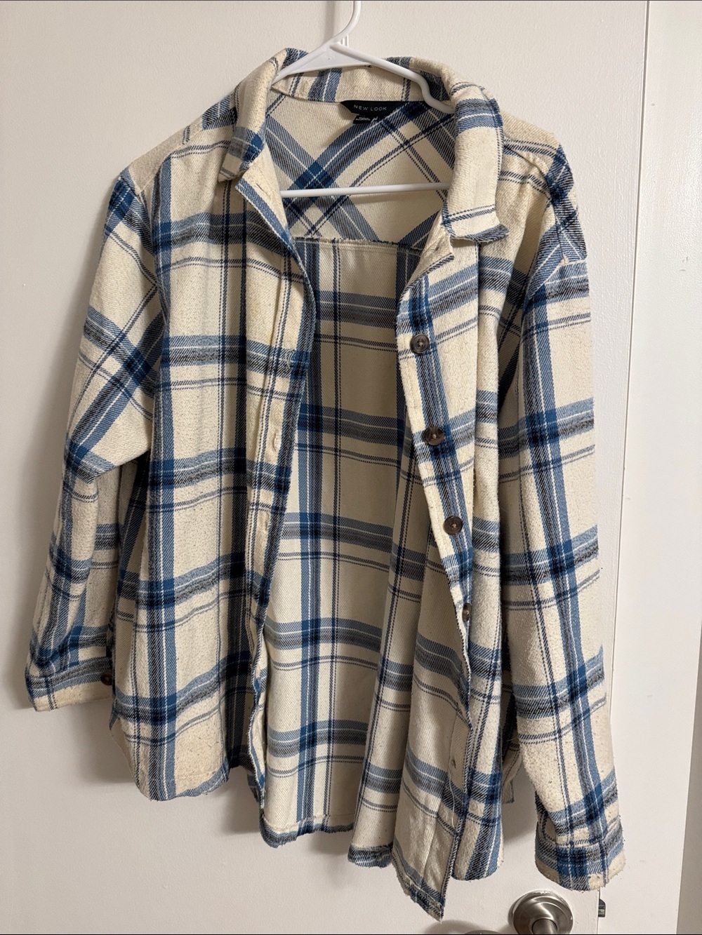 New Look Cream & Blue Plaid Utility Shacket